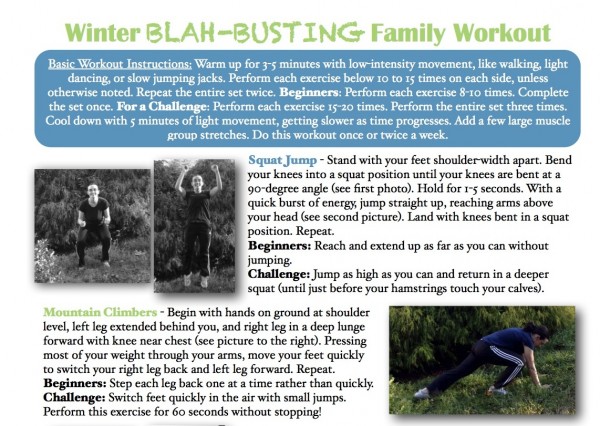 Winter Blah-Busting Family workout printable via The Homeschool Village