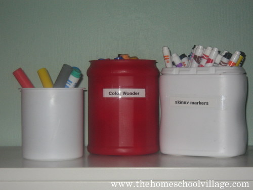 Using recycleables to organize writing supplies