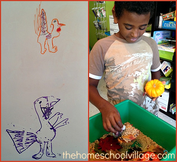 playing with the Thanksgiving sensory bin