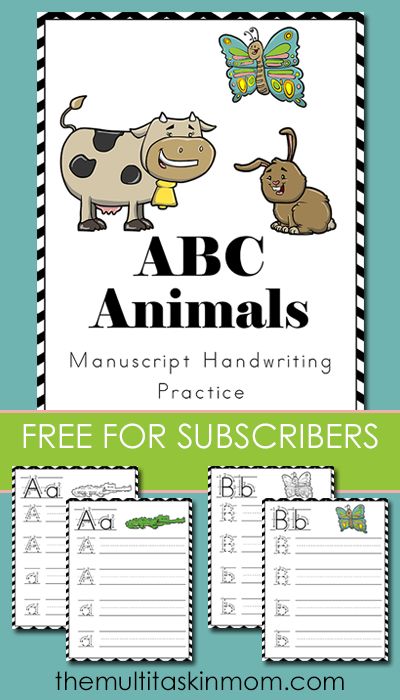 ABC Animals Handwriting Practice Manuscript Pack