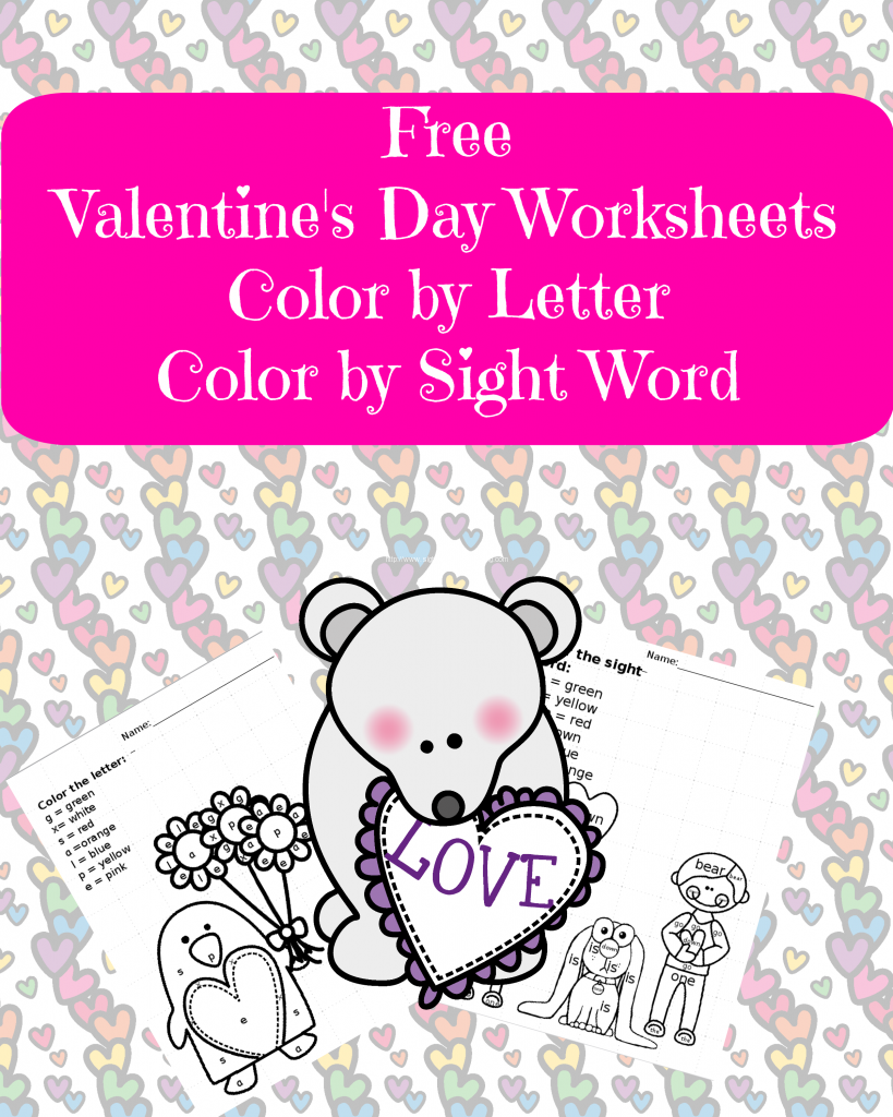 Valentines Day Worksheets: Color by letter/Color by Sight Word